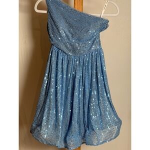 Light Blue One Shoulder Sequin Cocktail Dress Size 4 Homecoming Party Mini
